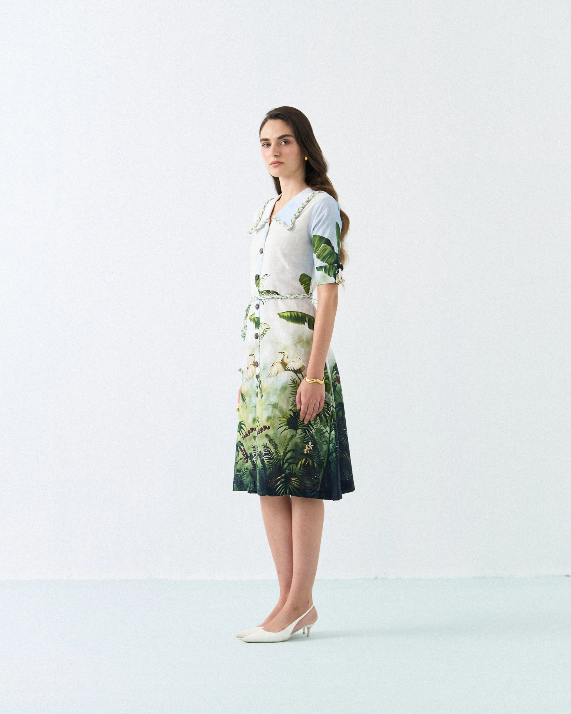 Green Safari A-Line Cotton Blend Dress | Label By Mohita Green Safari A-Line Cotton Blend Dress | Label By Mohita