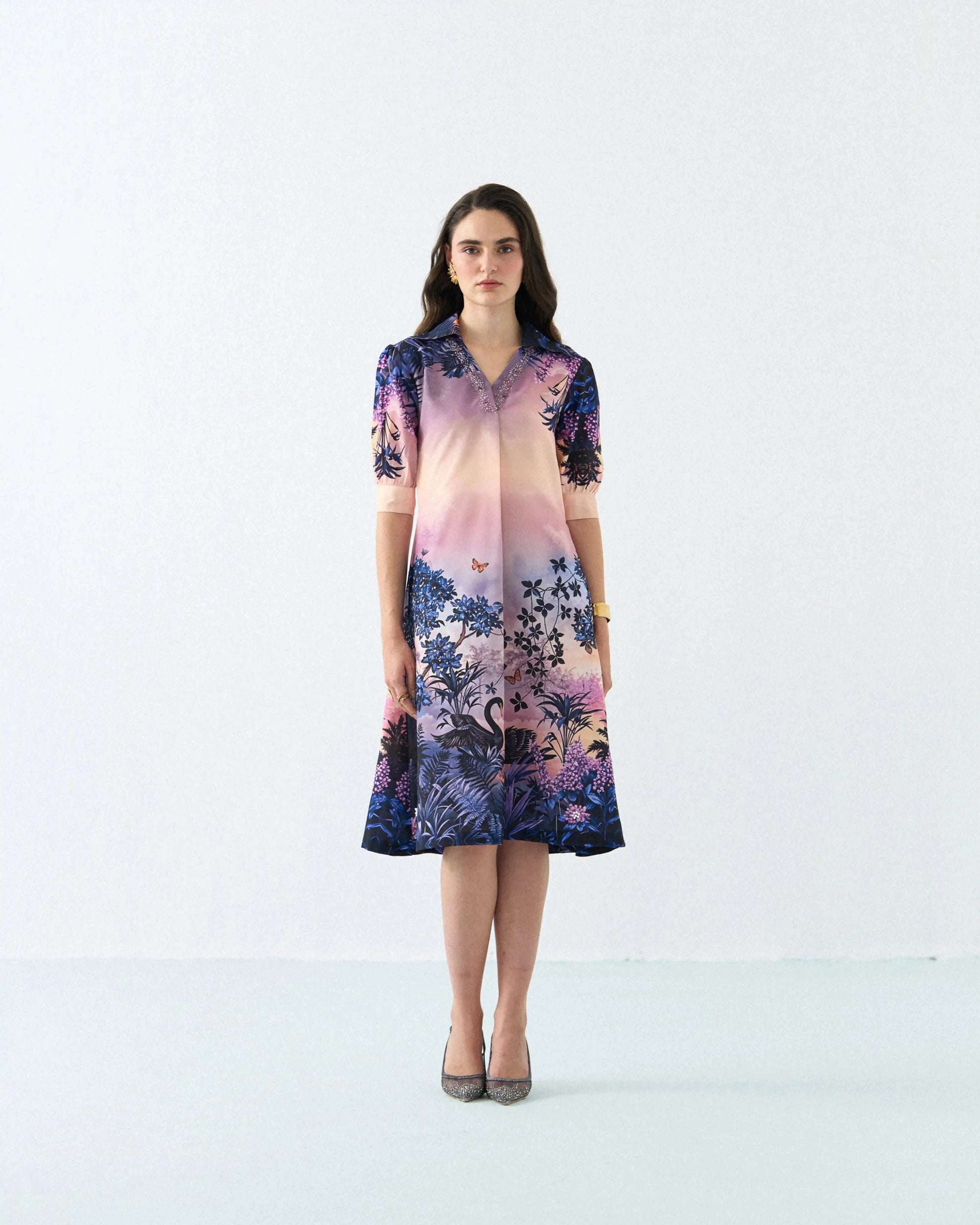 Swan glow a-line midi dress Label By Mohita