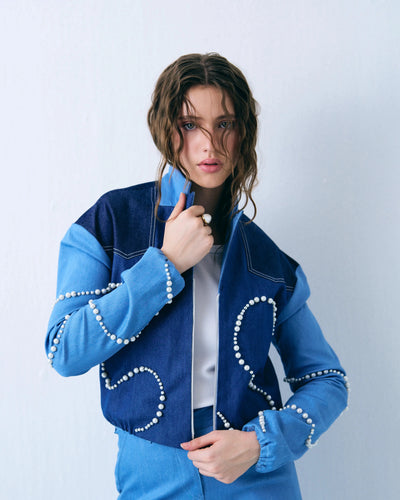 Pearl Bomber Jacket Cord Set — structured statement outfit