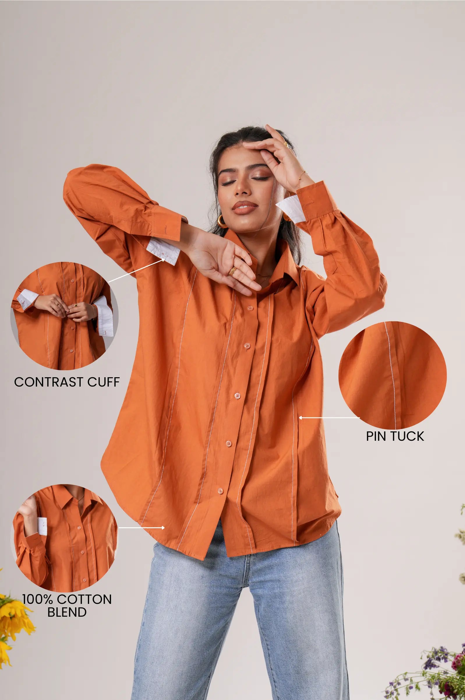 Pin-Tucked Contrast Cuff Shirt Label By Mohita