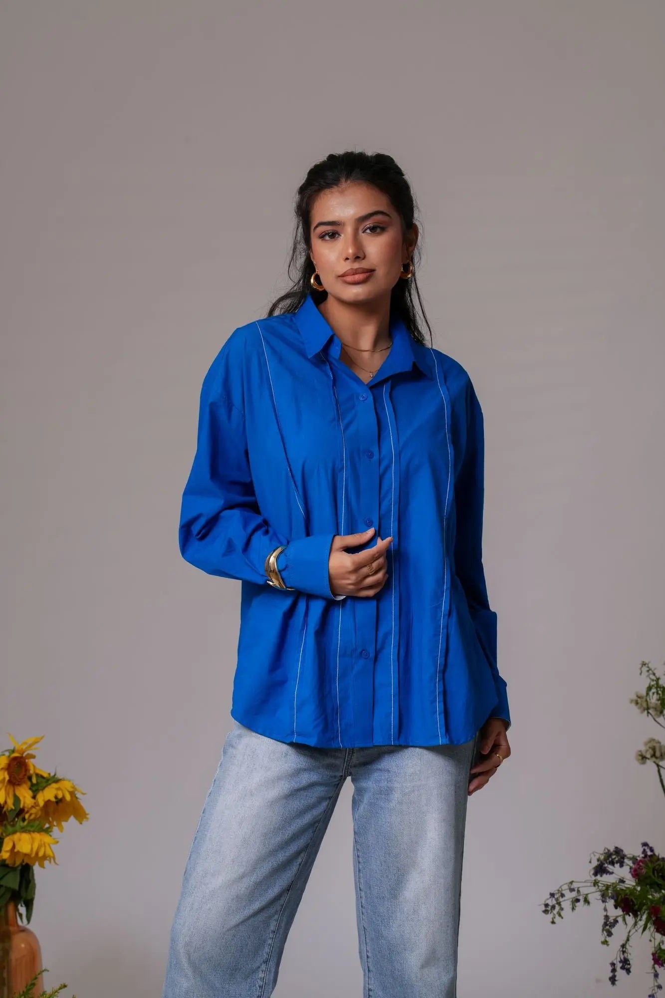 Pin-Tucked Contrast Cuff Shirt Label By Mohita