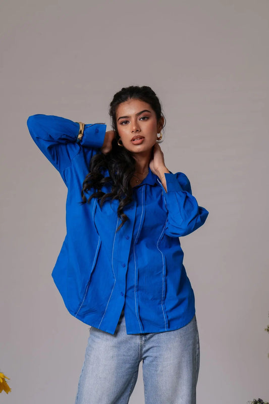 Pin-Tucked Contrast Cuff Shirt Label By Mohita