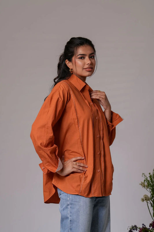 Pin-Tucked Contrast Cuff Shirt Label By Mohita