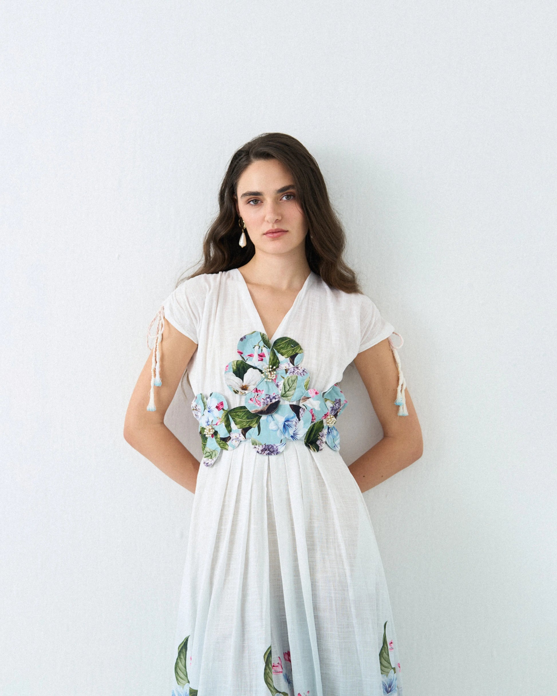 Sky Blossom 3D Cotton Linen Maxi Dress | Label By Mohita Sky Blossom 3D Cotton Linen Maxi Dress | Label By Mohita