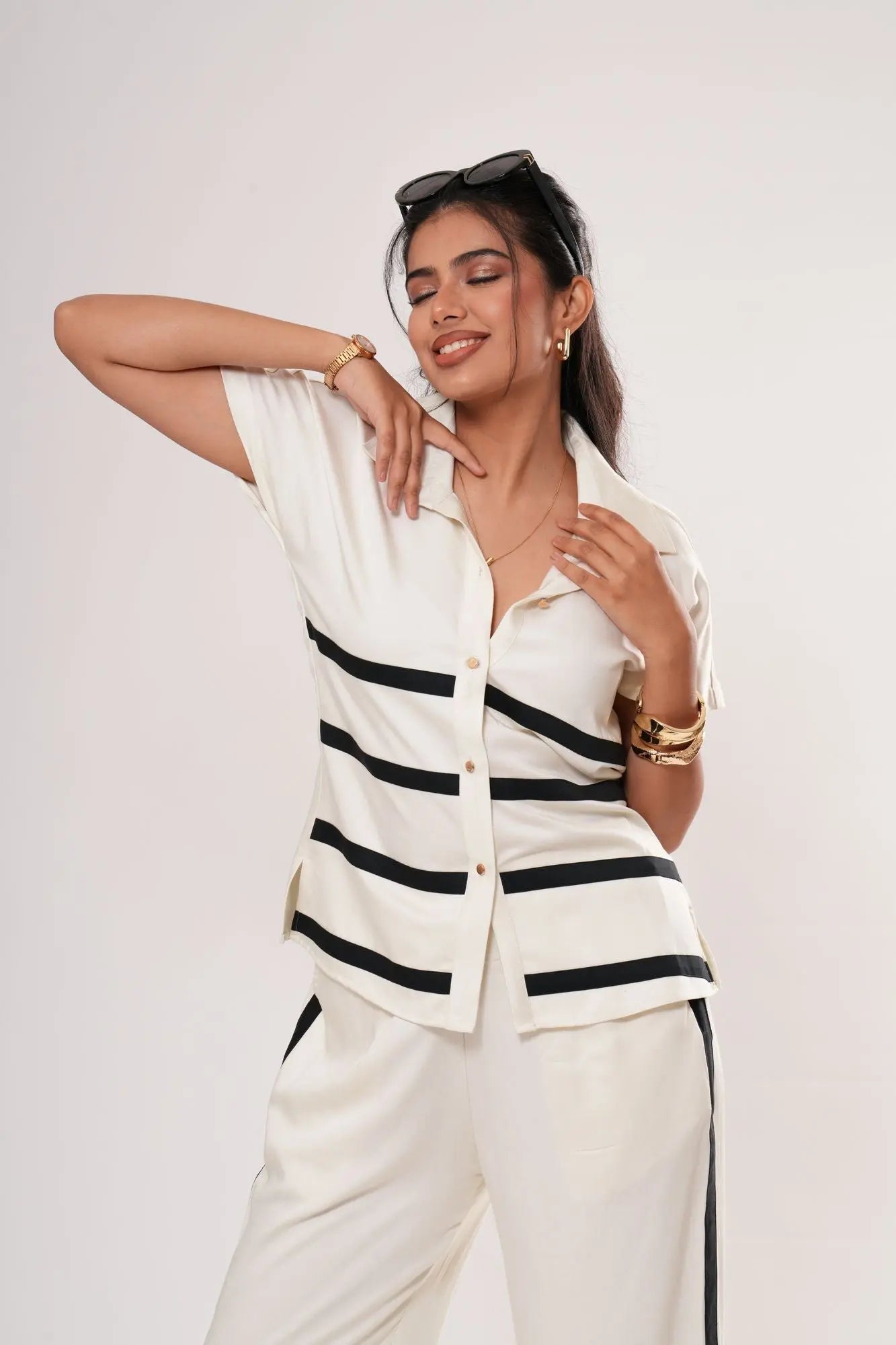 Striped Panel Shirt Co-ord Set Label By Mohita