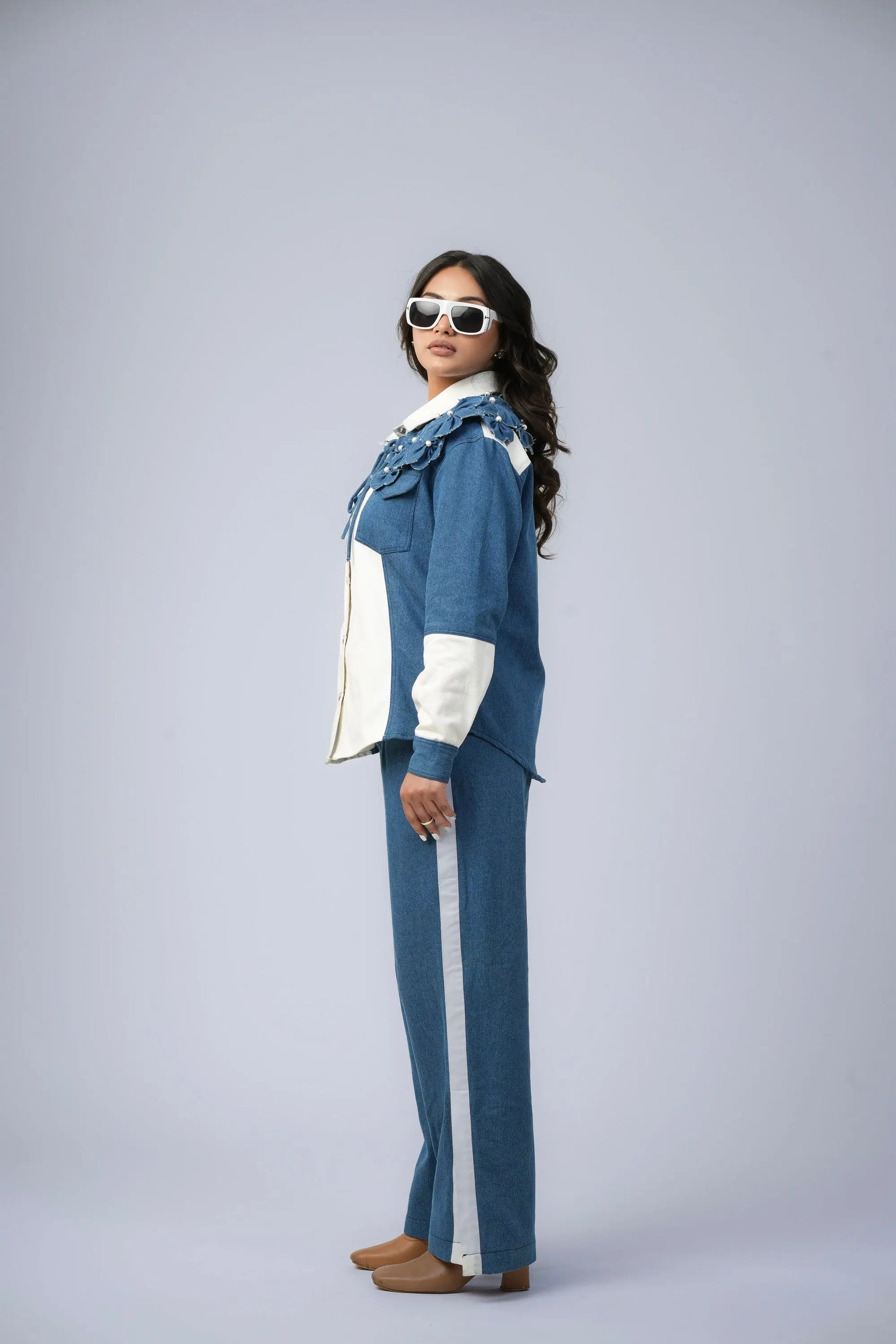 WANDER BLOOM DENIM CORD SET Label By Mohita