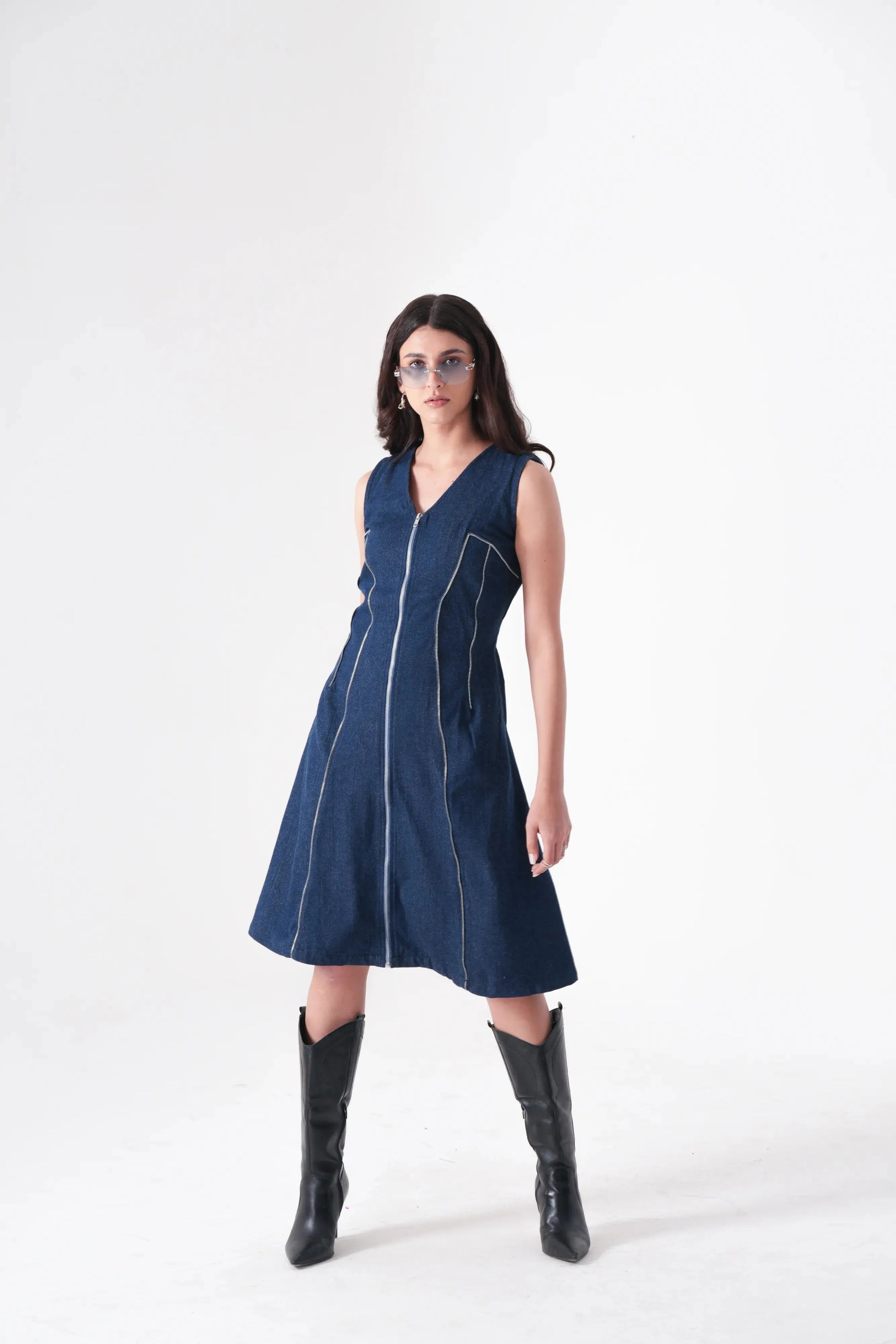 Zipline Denim A-Line Dress